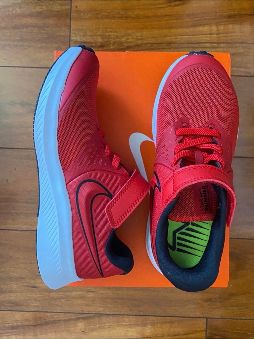 Nike Kids Red and White Velcro Athletic Sneakers Sz 3